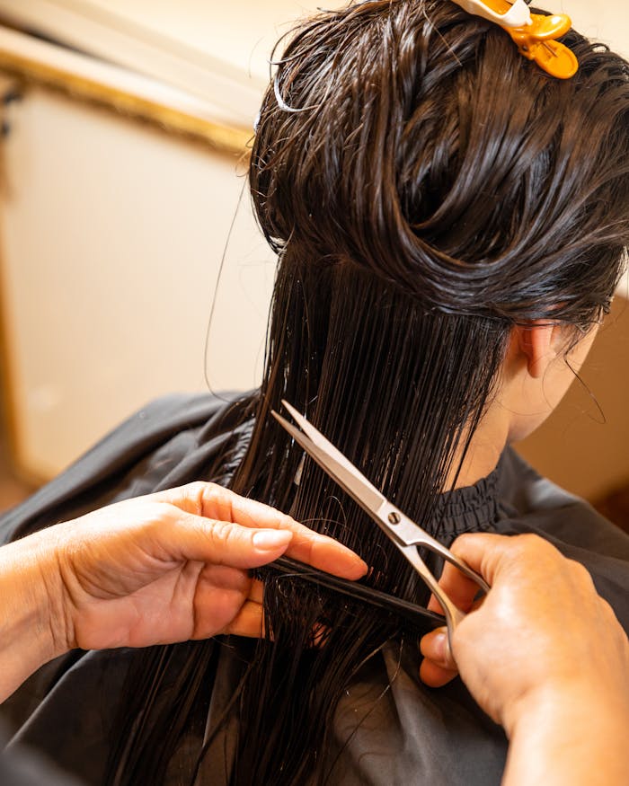The Art of Drawing Readers In: Your attractive post title goes here Close-up of a hairstylist giving a woman a haircut with scissors, showcasing professional grooming in a salon.
